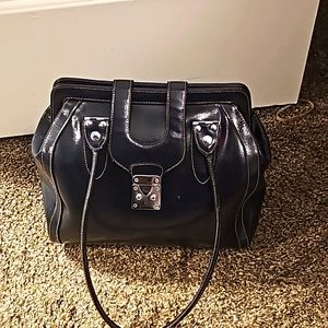 Worthington Designer Shoulderbag w/Double Handle, Navy Blue, Lined, Snap Closure